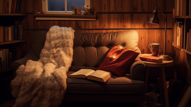 Photo a living room filled with furniture and a bookshelf