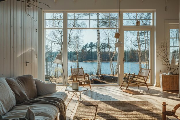 A living room filled with furniture and a large window