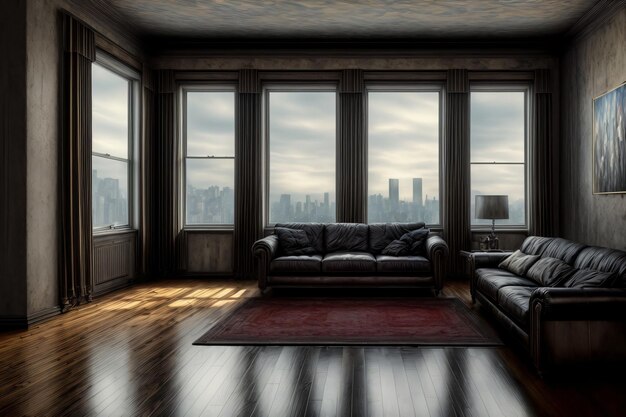 A Living Room Filled With Furniture And Large Windows