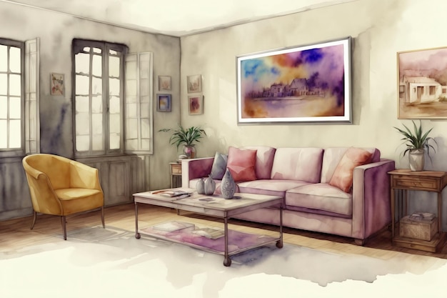 A Living Room Filled With Furniture And A Painting On The Wall