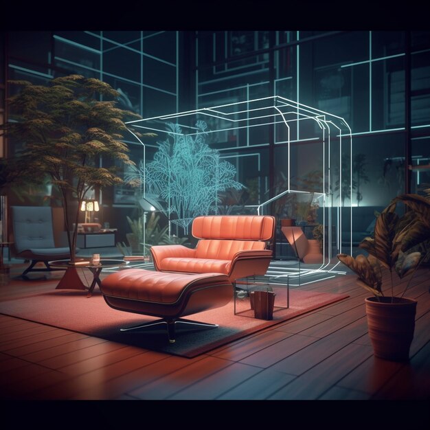 Photo a living room filled with furniture and a plant