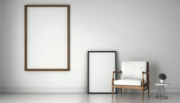 Living room gallery wall mockup, frames on the wall, minimalist frame mockup, Poster, 3d render.