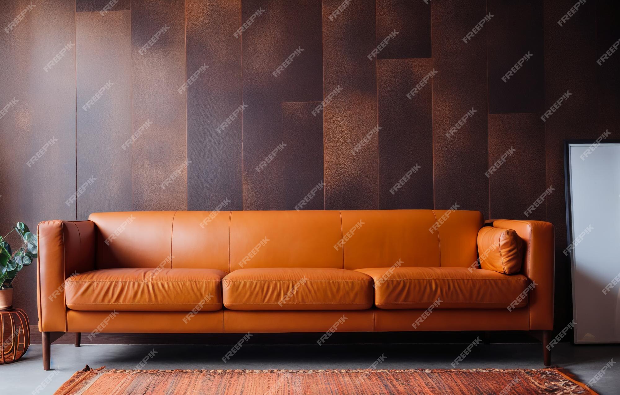 Premium Photo | Living room have orange leather sofa and ...