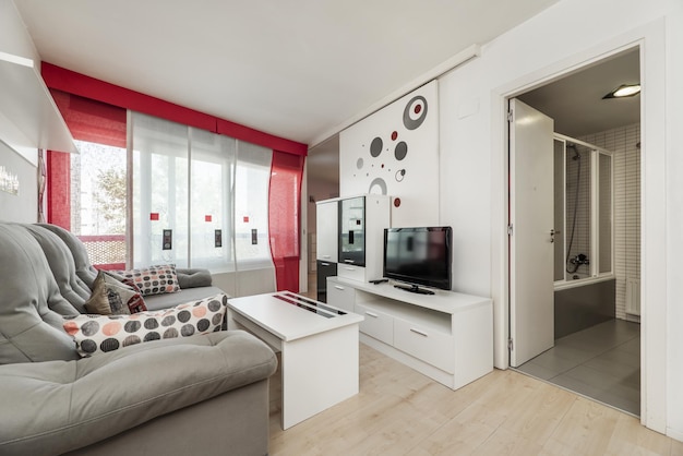 Living room of a house with white furniture