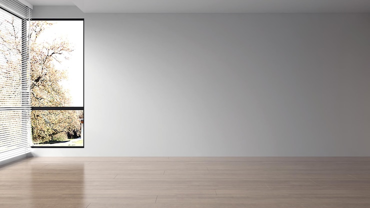Photo the living room interior design and empty white wall and wood floor and garden view background