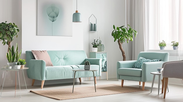 Фото Дизайн интерьера гостиной с диваном минимальная эстетика 3d rendered