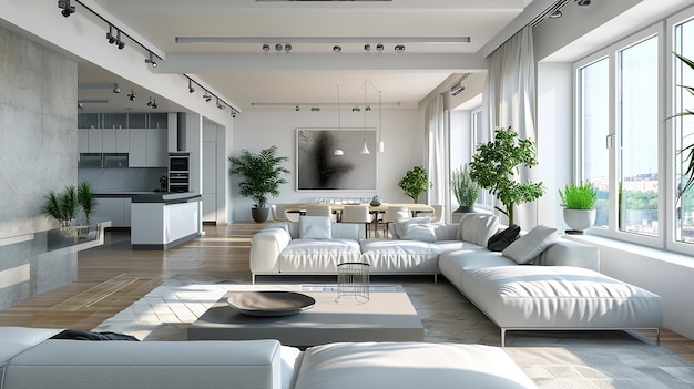 living room interior design with sofa minimal aesthetic 3d rendered