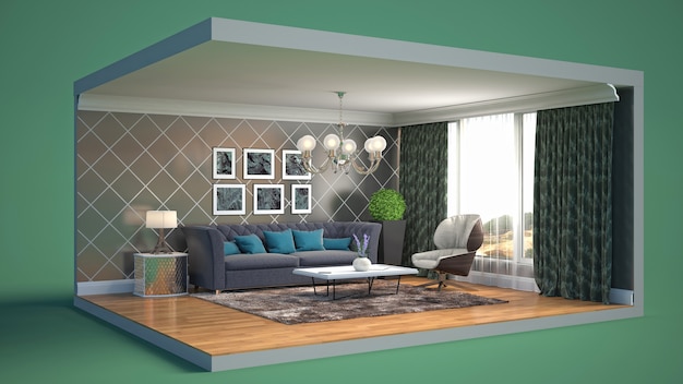 Living room interior illustration in a box