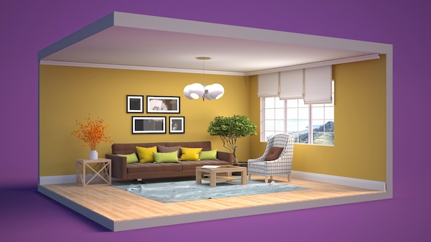 Living room interior illustration in a box