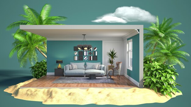 Living room interior illustration in a box