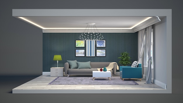 Living room interior illustration in a box