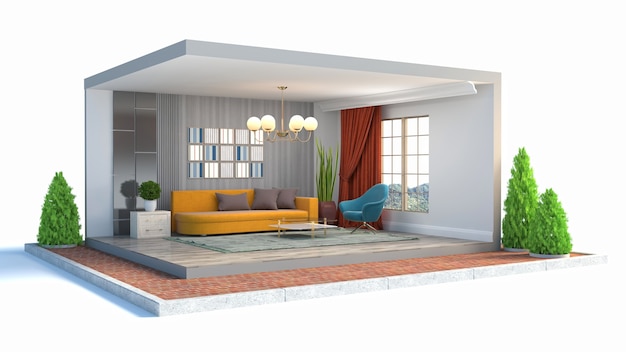 Living room interior illustration in a box