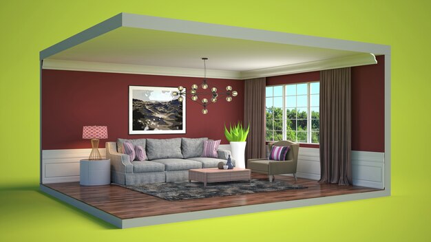 Living room interior illustration in a box