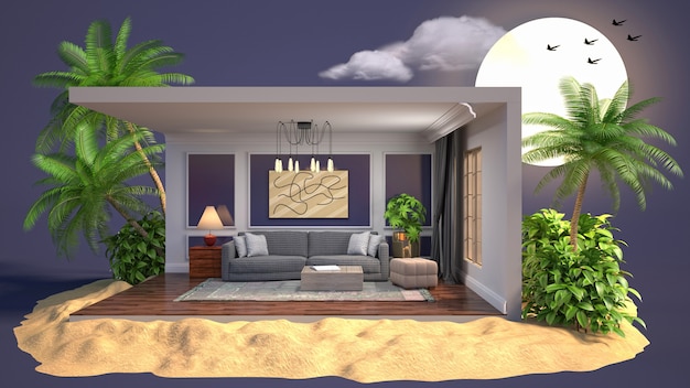 Living room interior illustration in a box