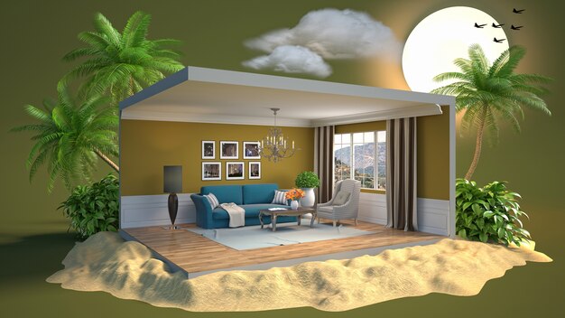 Living room interior illustration in a box