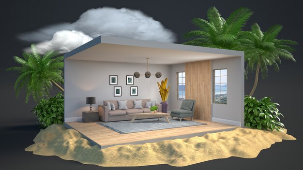 Living room interior illustration in a box