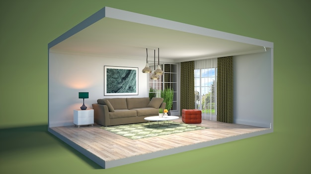 Living room interior illustration in a box