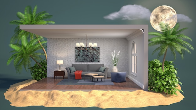 Living room interior illustration in a box