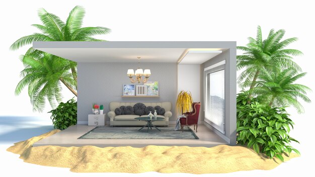 Living room interior illustration in a box