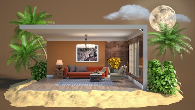 Living room interior illustration in a box