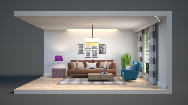 Living room interior illustration in a box