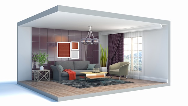 Photo living room interior illustration in a box