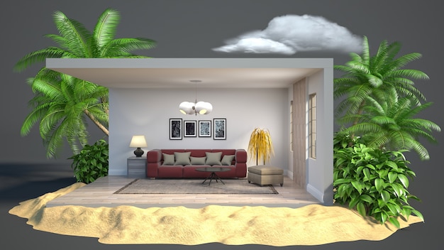 Living room interior illustration in a box