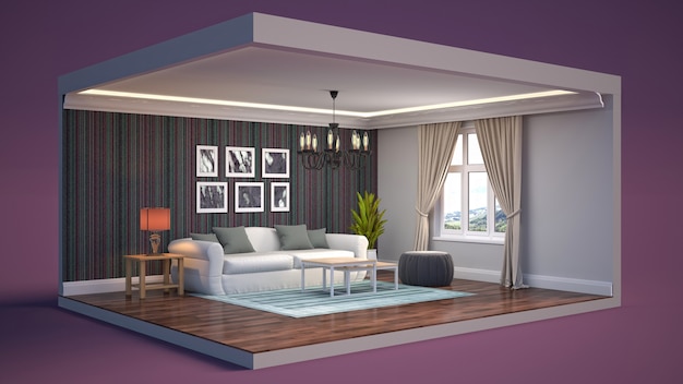 Living room interior illustration in a box