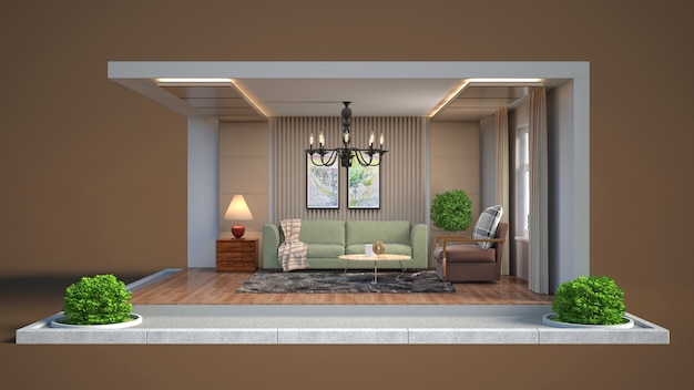 Living room interior illustration in a box