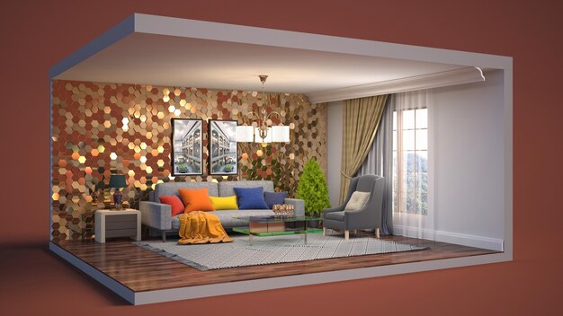 Living room interior illustration in a box