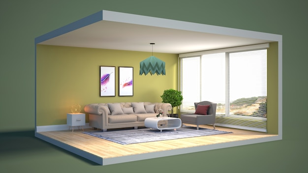 Living room interior illustration in a box