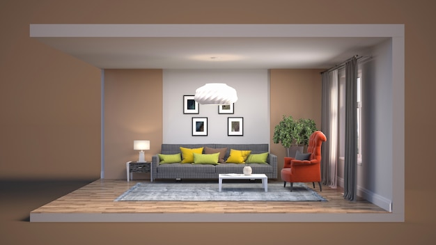 Living room interior illustration in a box