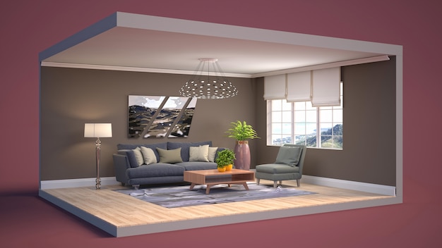 Living room interior illustration in a box