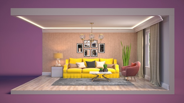 Living room interior illustration in a box