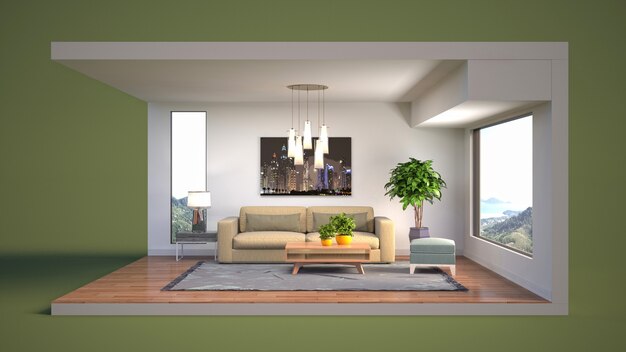 Living room interior illustration in a box