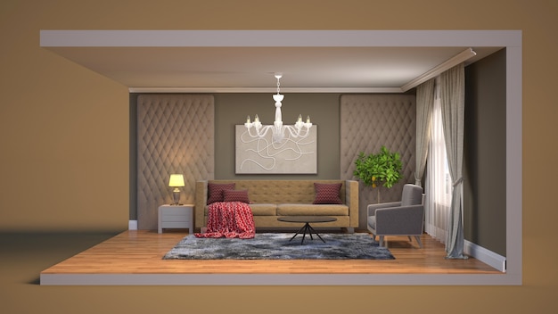 Living room interior illustration in a box