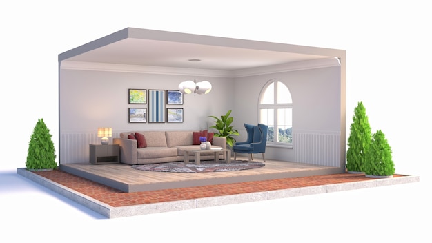 Living room interior illustration in a box