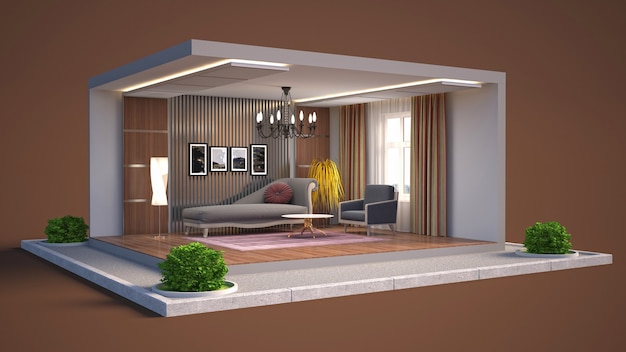 Living room interior illustration in a box