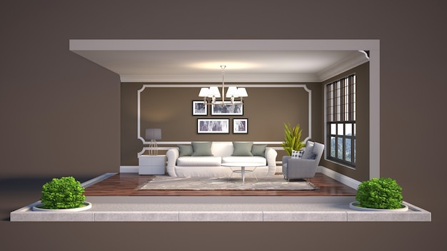 Living room interior illustration in a box