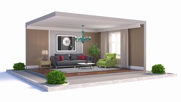 Living room interior illustration in a box