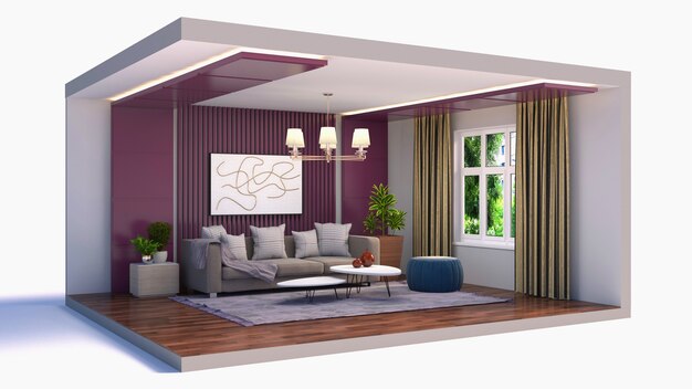 Living room interior illustration in a box