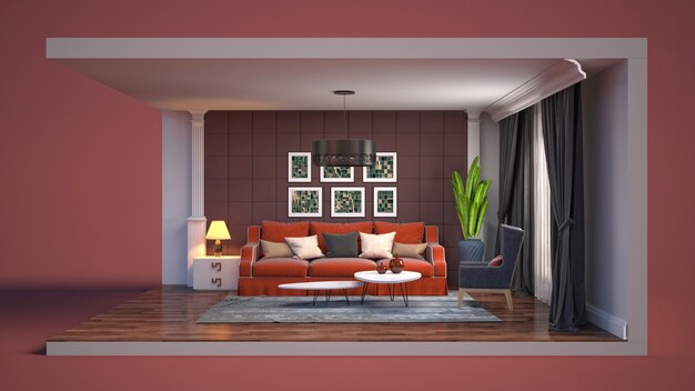 Living room interior illustration in a box