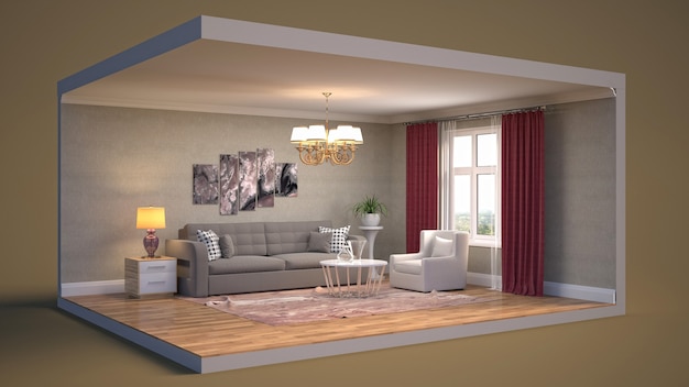 Living room interior illustration in a box