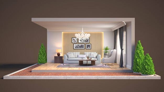 Living room interior illustration in a box