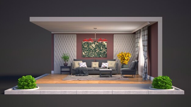 Living room interior illustration in a box