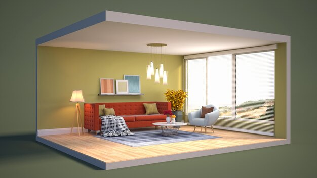 Living room interior illustration in a box