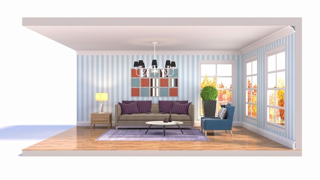 Living room interior illustration in a box