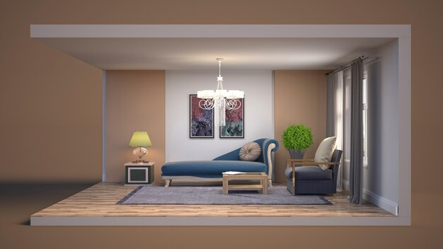 Living room interior illustration in a box