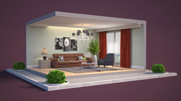 Living room interior illustration in a box