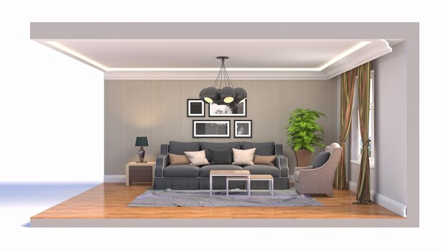 Living room interior illustration in a box